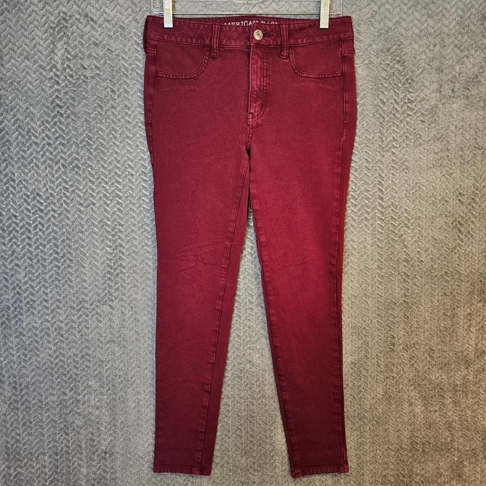 American Eagle Super Stretch Jeggings Burgundy AEO Knit X Skinny Pants Womens 6